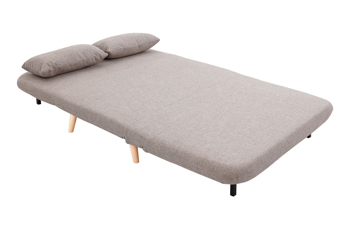 Poltrona letto a 2 posti convertibile in tessuto color talpa e legno chiaro AMIKO