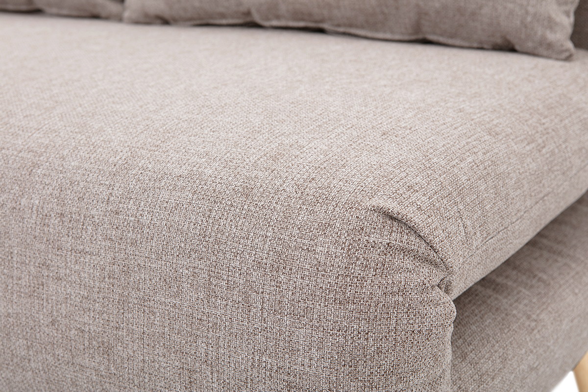 Poltrona letto a 2 posti convertibile in tessuto color talpa e legno chiaro AMIKO