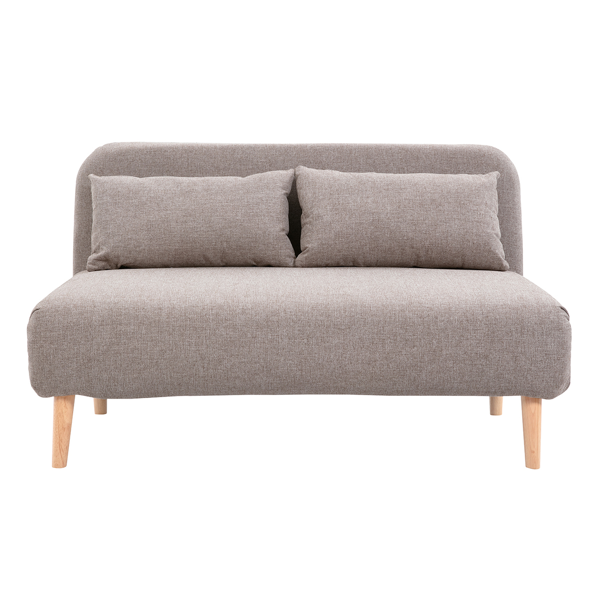 Poltrona letto a 2 posti convertibile in tessuto color talpa e legno chiaro AMIKO