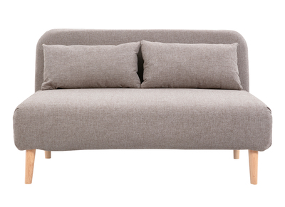 Poltrona letto a 2 posti convertibile in tessuto color talpa e legno chiaro AMIKO