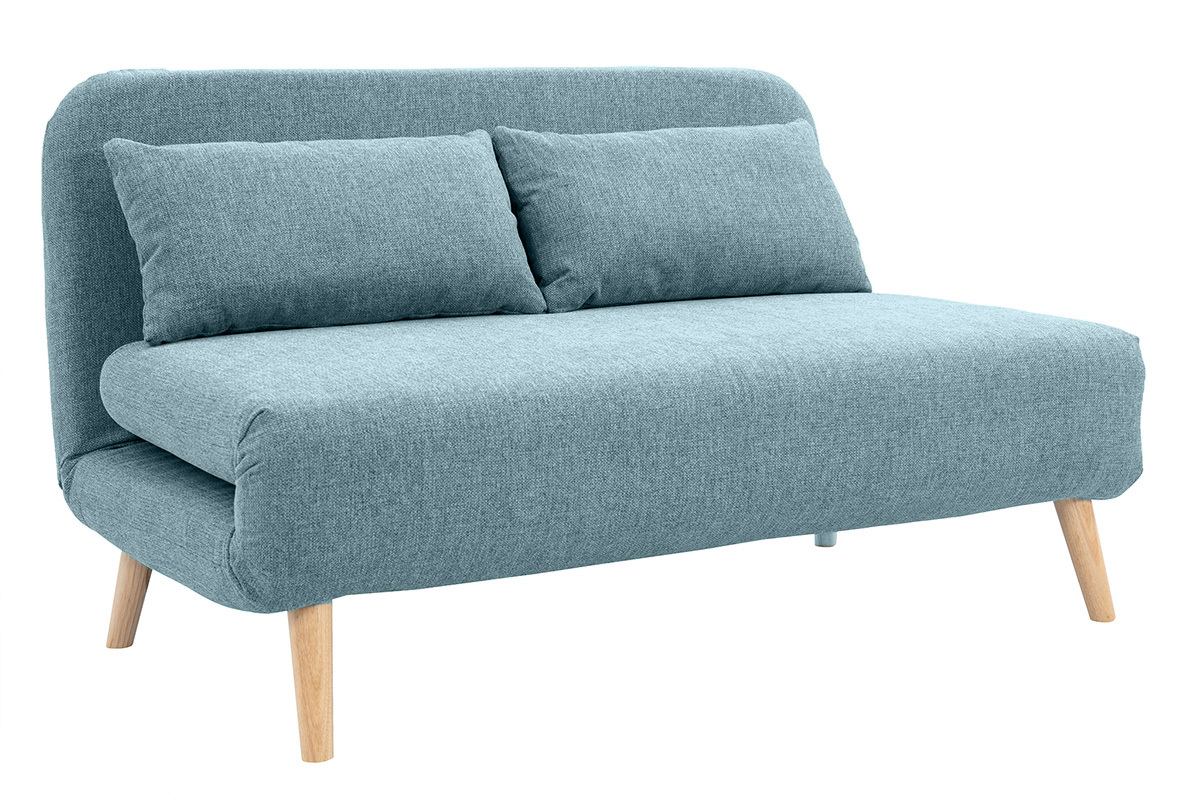 Poltrona letto a 2 posti in tessuto verde grigio e legno chiaro AMIKO