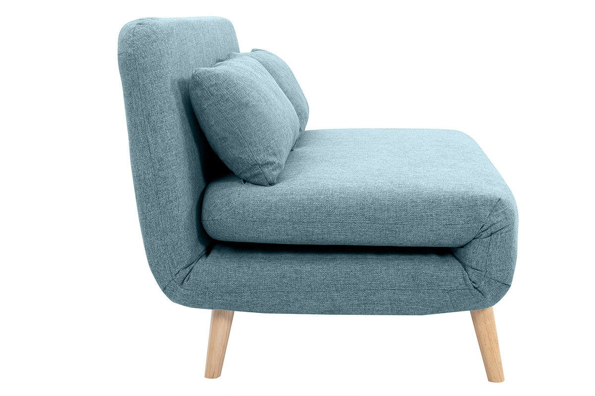 Poltrona letto a 2 posti in tessuto verde grigio e legno chiaro AMIKO