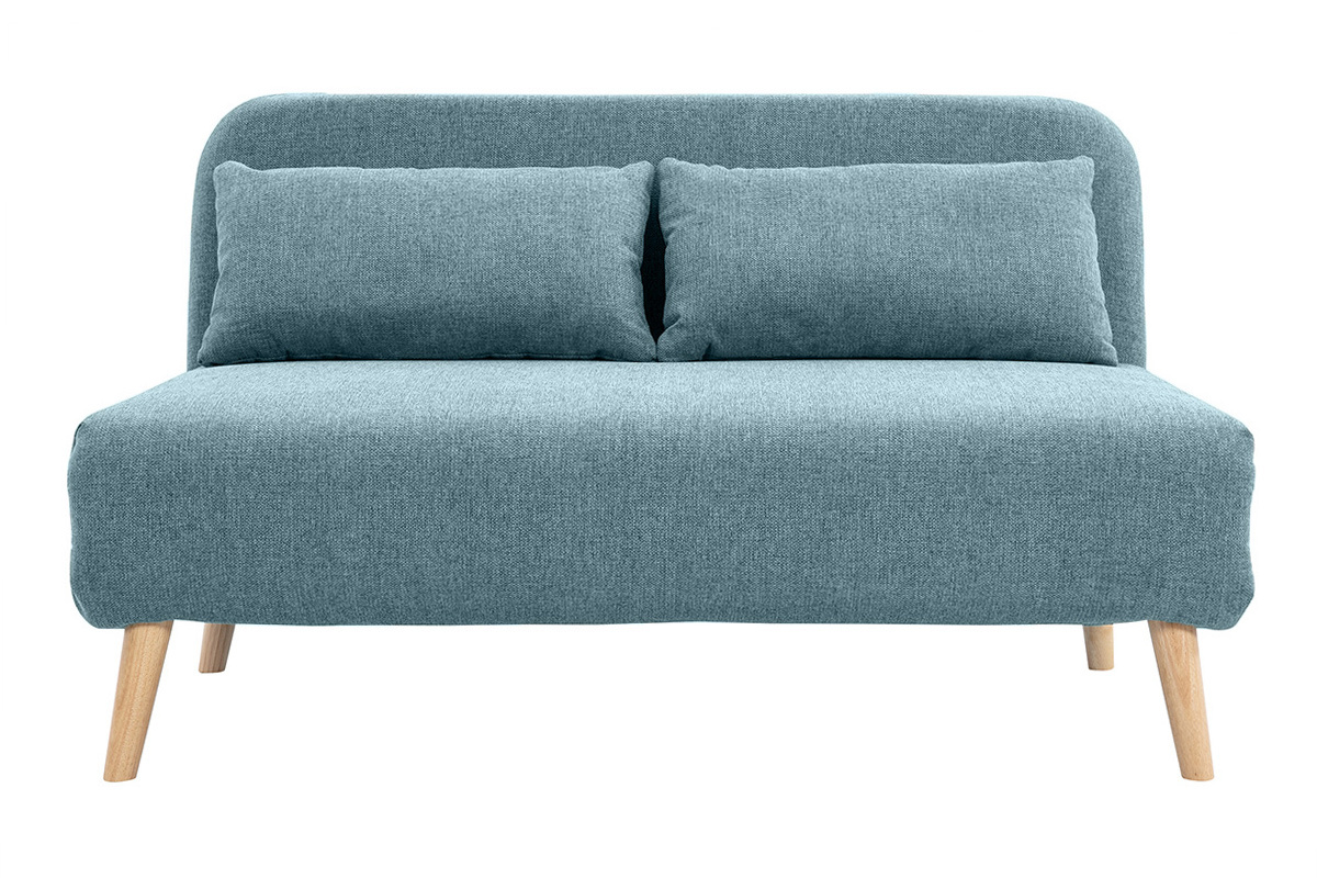 Poltrona letto a 2 posti in tessuto verde grigio e legno chiaro AMIKO