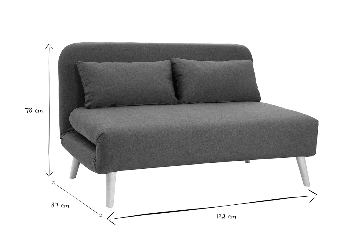 Poltrona letto a due posti convertibile in tessuto blu scuro e legno chiaro AMIKO