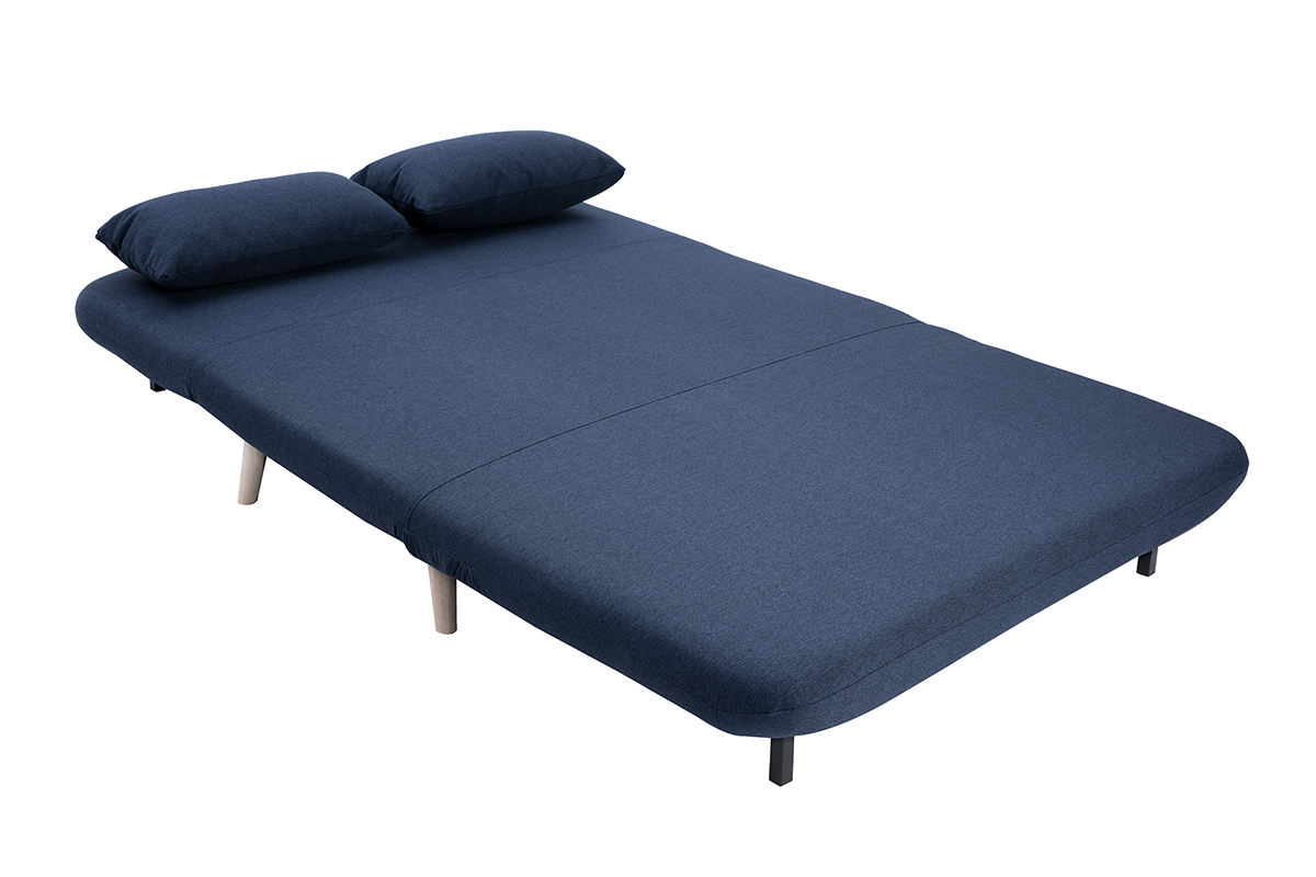 Poltrona letto a due posti convertibile in tessuto blu scuro e legno chiaro AMIKO