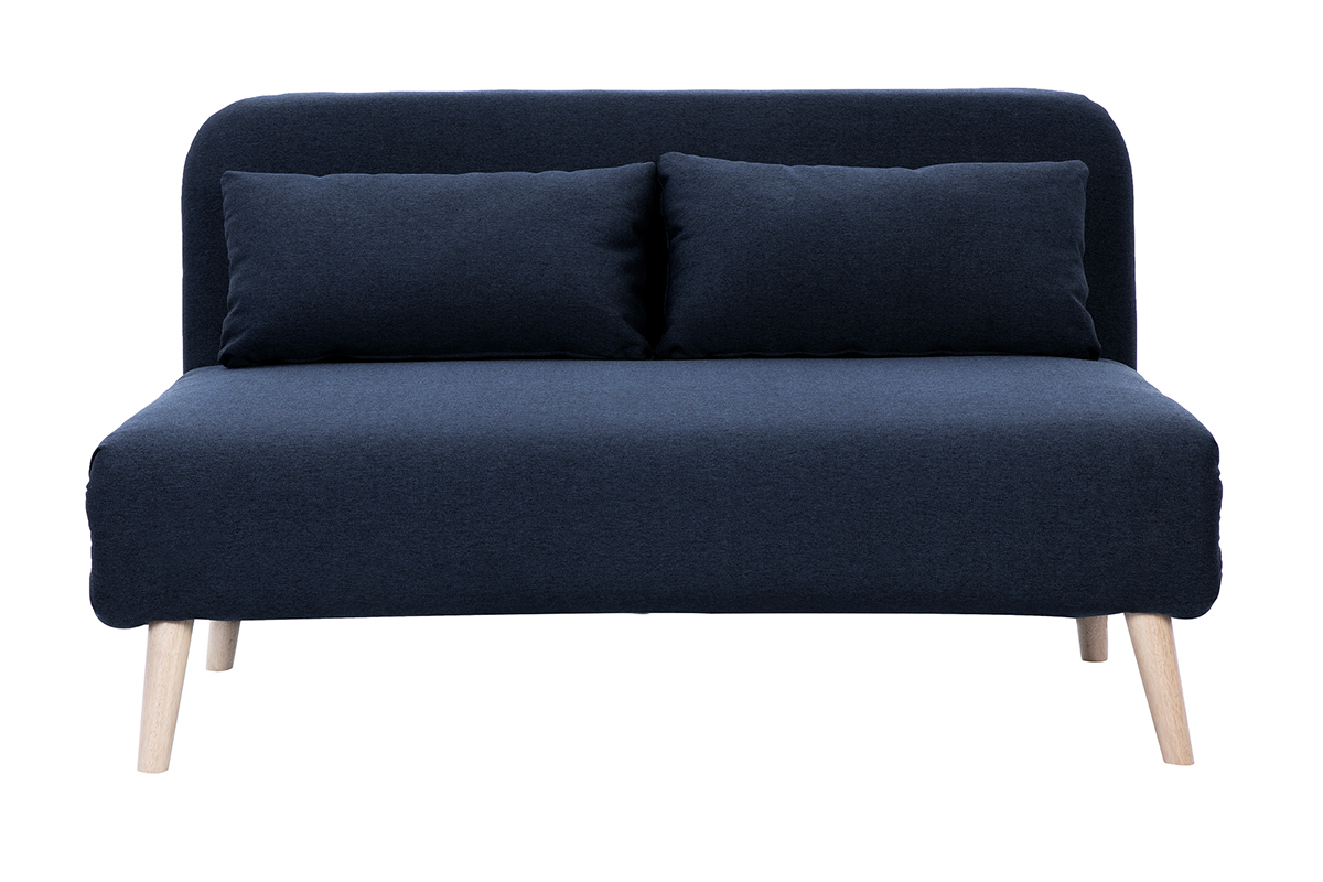 Poltrona letto a due posti convertibile in tessuto blu scuro e legno chiaro AMIKO