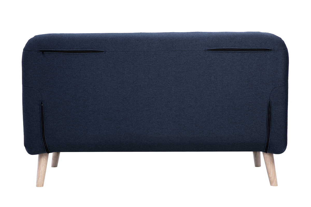 Poltrona letto a due posti convertibile in tessuto blu scuro e legno chiaro AMIKO