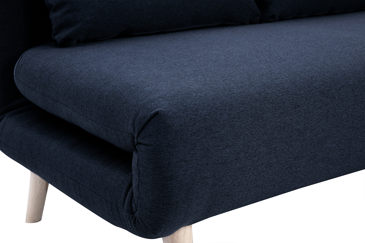 Poltrona letto a due posti convertibile in tessuto blu scuro e legno chiaro AMIKO