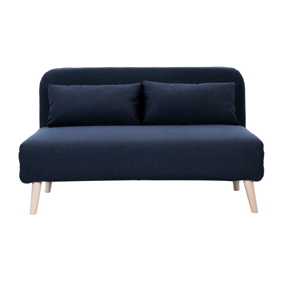 Poltrona letto a due posti convertibile in tessuto blu scuro e legno chiaro AMIKO