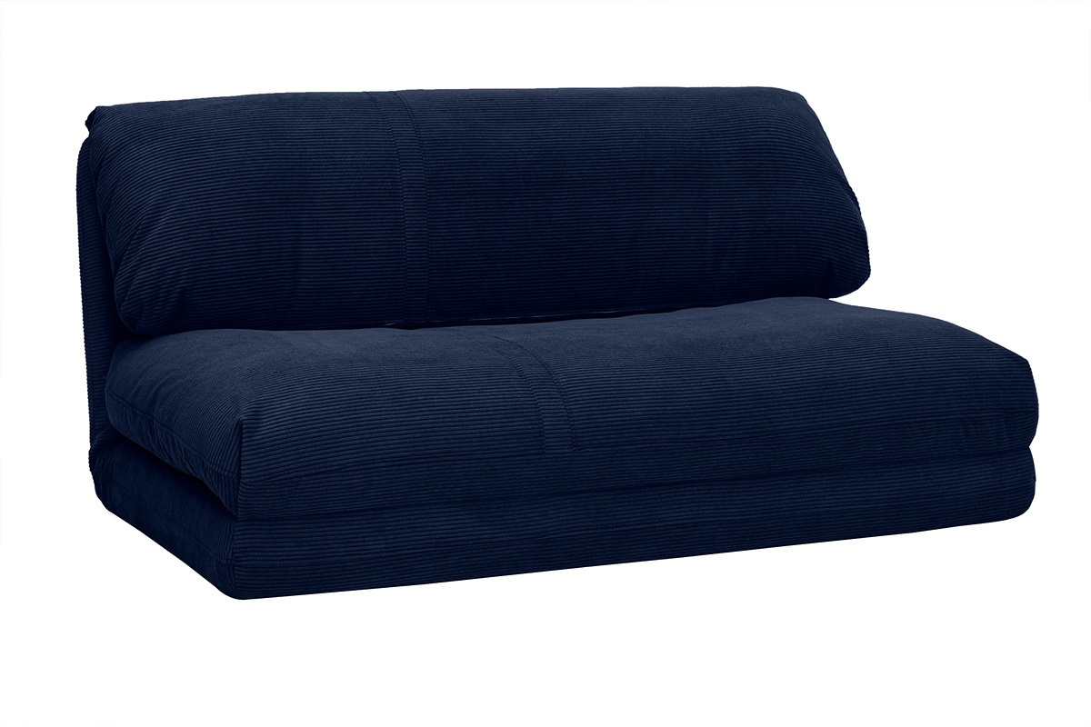 Poltrona letto convertibile 2 posti in tessuto velluto a coste blu scuro SPENCER