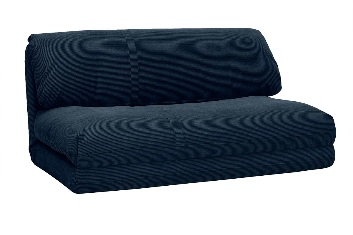 Poltrona letto convertibile 2 posti in tessuto velluto a coste blu scuro SPENCER