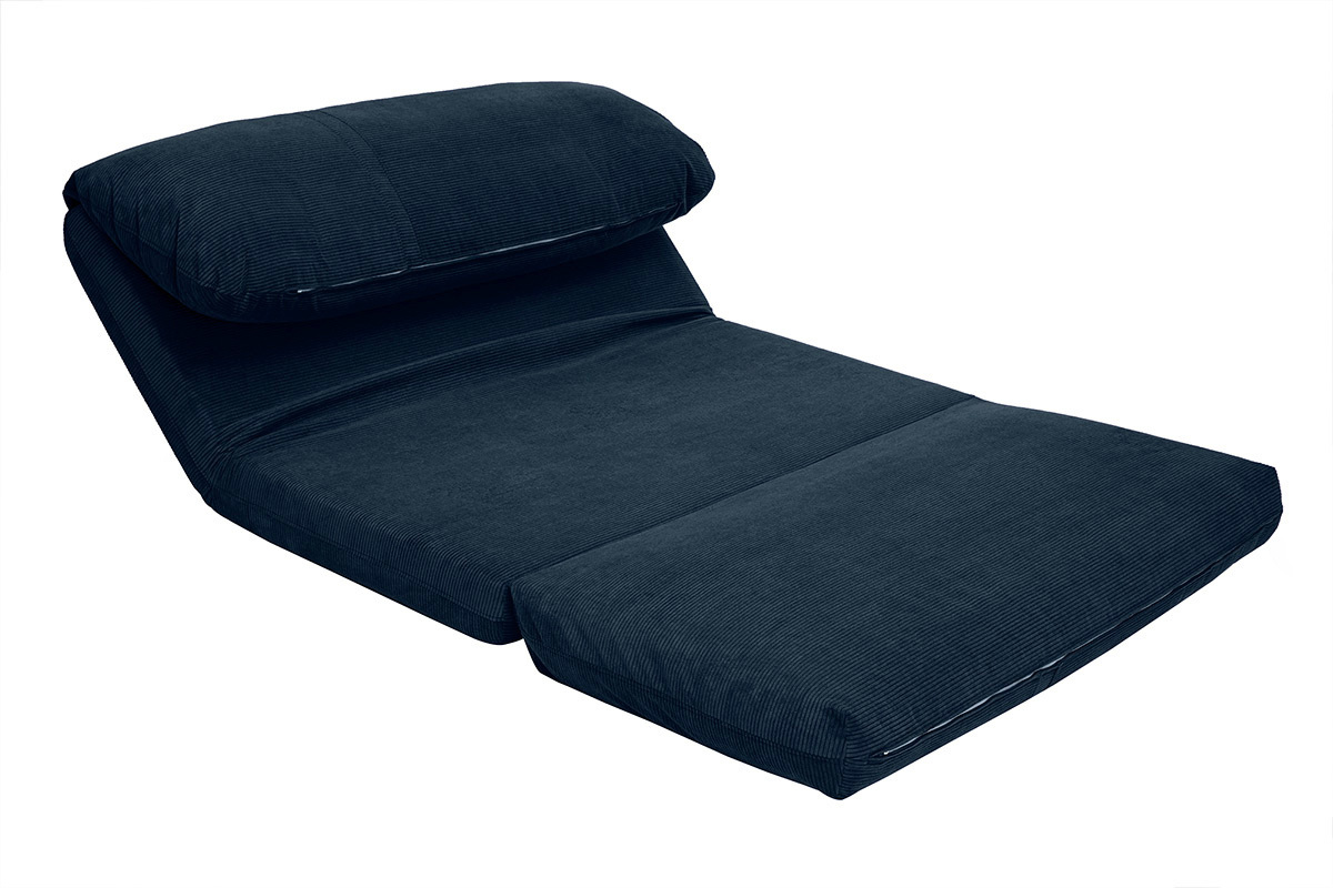 Poltrona letto convertibile 2 posti in tessuto velluto a coste blu scuro SPENCER