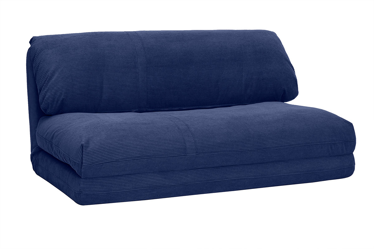 Poltrona letto convertibile 2 posti in tessuto velluto a coste blu scuro SPENCER