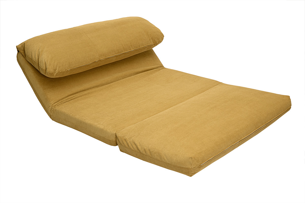 Poltrona letto convertibile 2 posti in tessuto velluto a coste giallo curry SPENCER