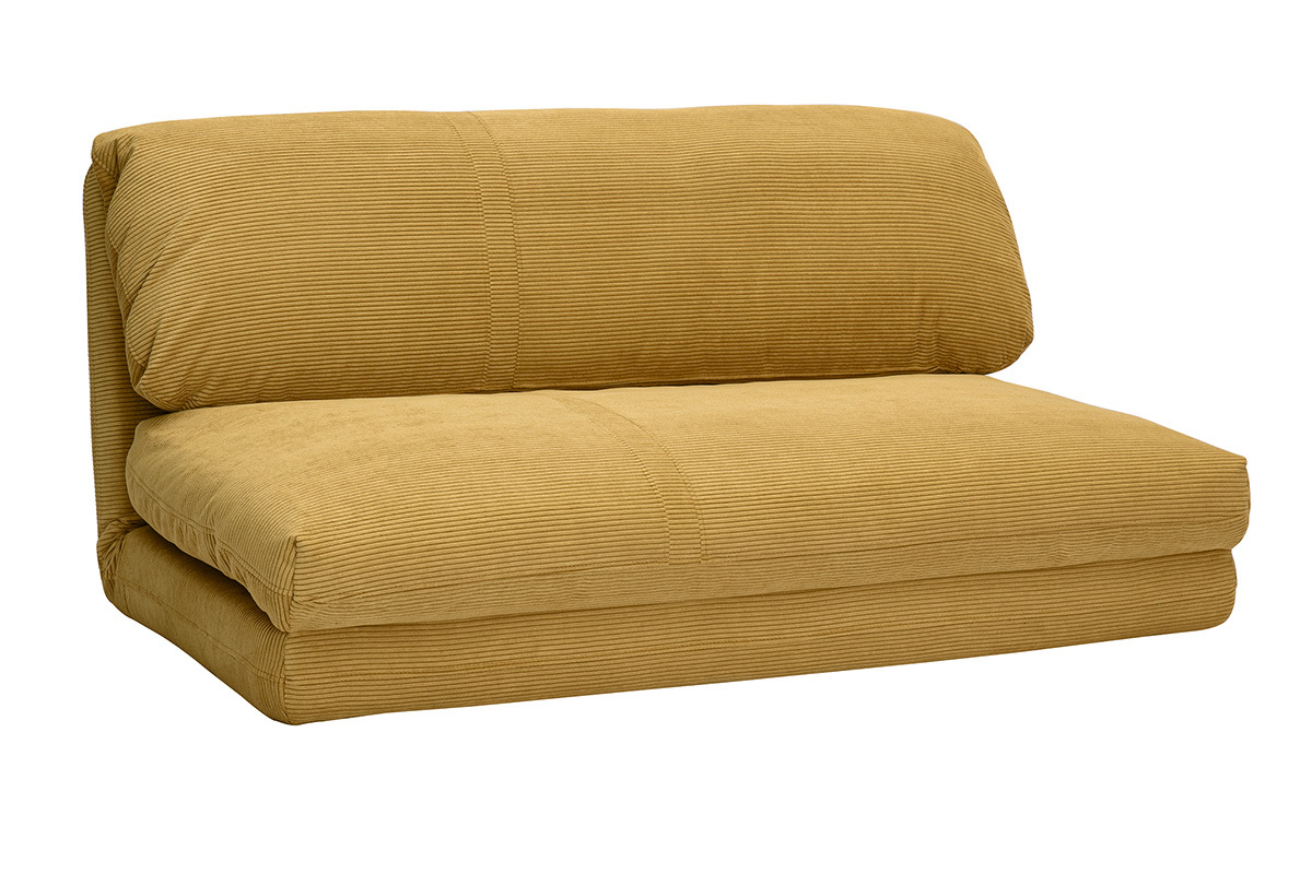 Poltrona letto convertibile 2 posti in tessuto velluto a coste giallo curry SPENCER