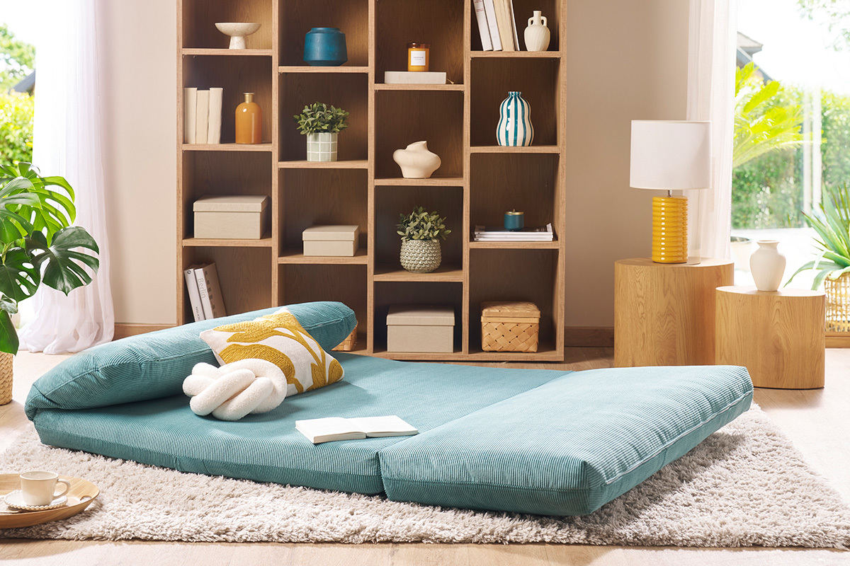 Poltrona letto convertibile 2 posti in tessuto velluto a coste giallo curry SPENCER