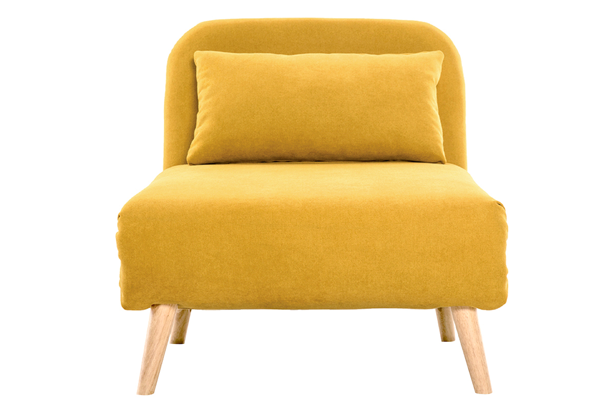 Poltrona letto scandinava in tessuto giallo senape AMIKO