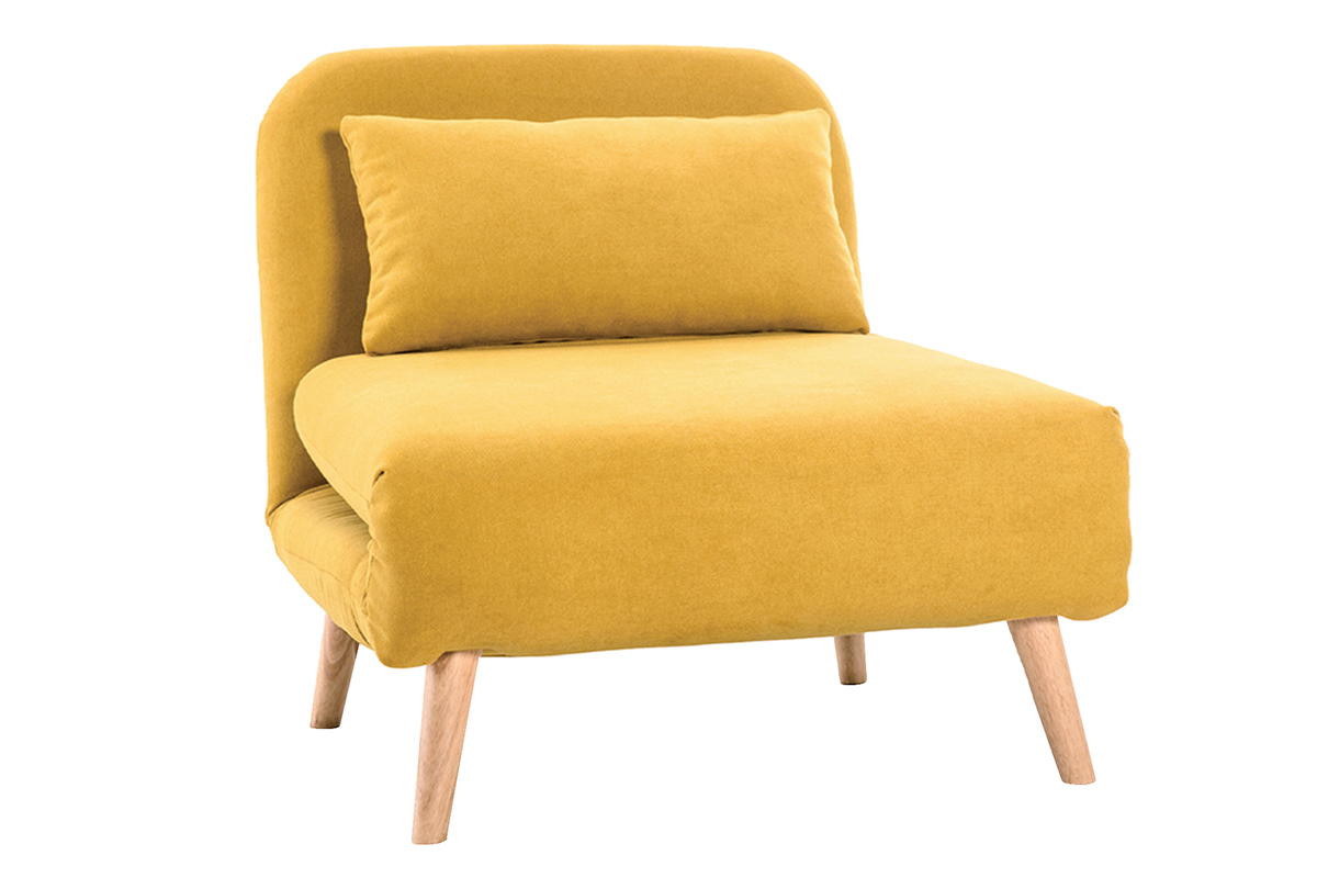 Poltrona letto scandinava in tessuto giallo senape AMIKO