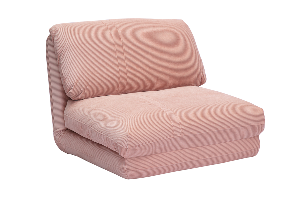 Poltrona letto singola convertibile in tessuto velluto a coste rosa SPENCER