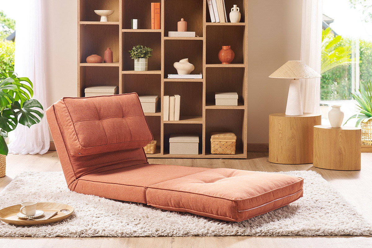 Poltrona letto singola in tessuto color terracotta SALLY