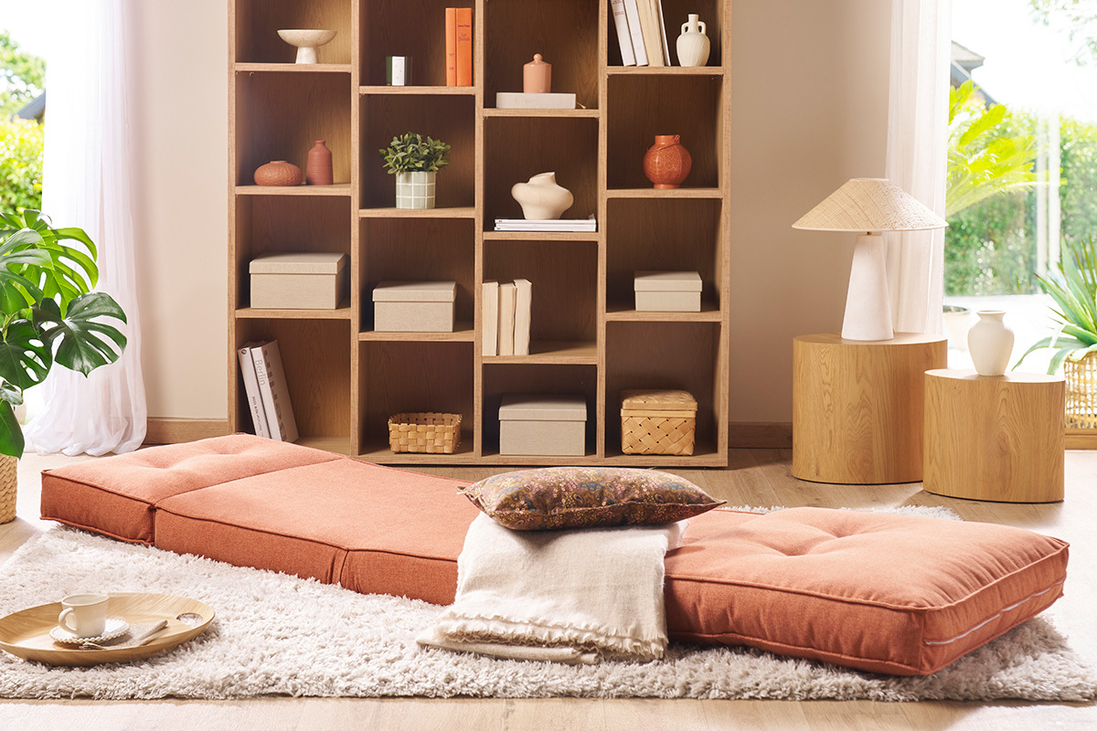 Poltrona letto singola in tessuto color terracotta SALLY