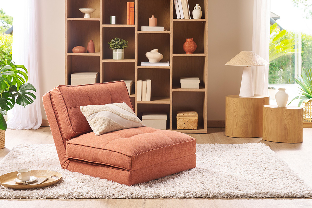 Poltrona letto singola in tessuto color terracotta SALLY