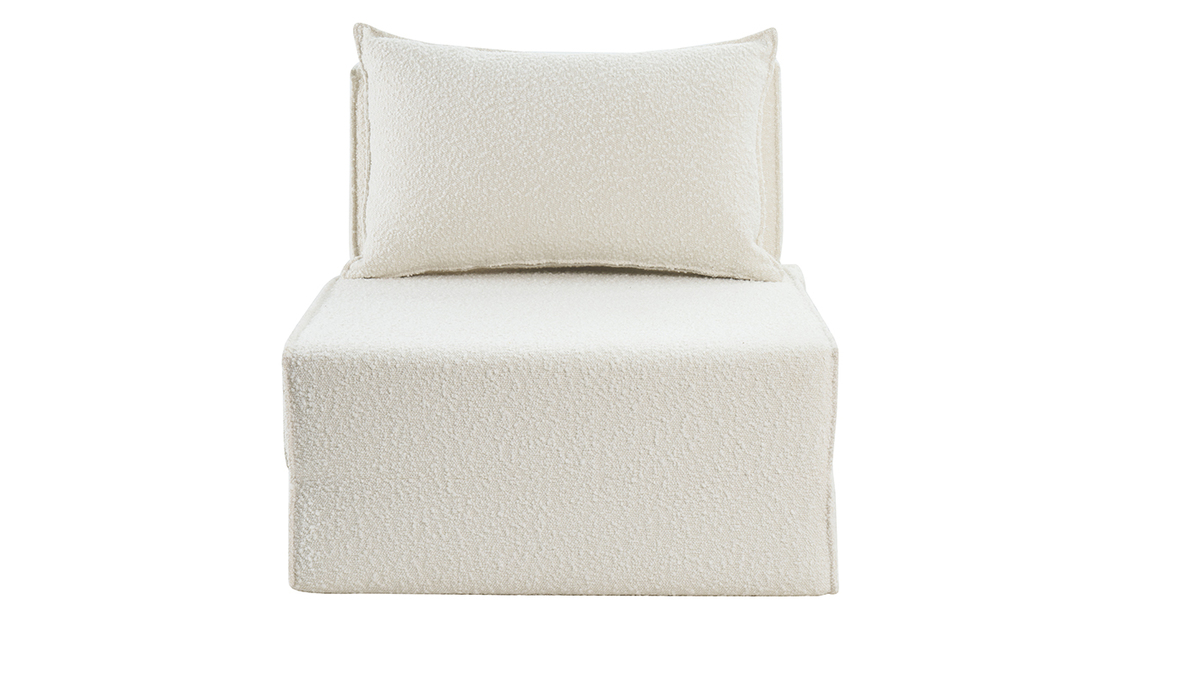 Poltrona letto singola in tessuto effetto lana boucl bianco VICTOR