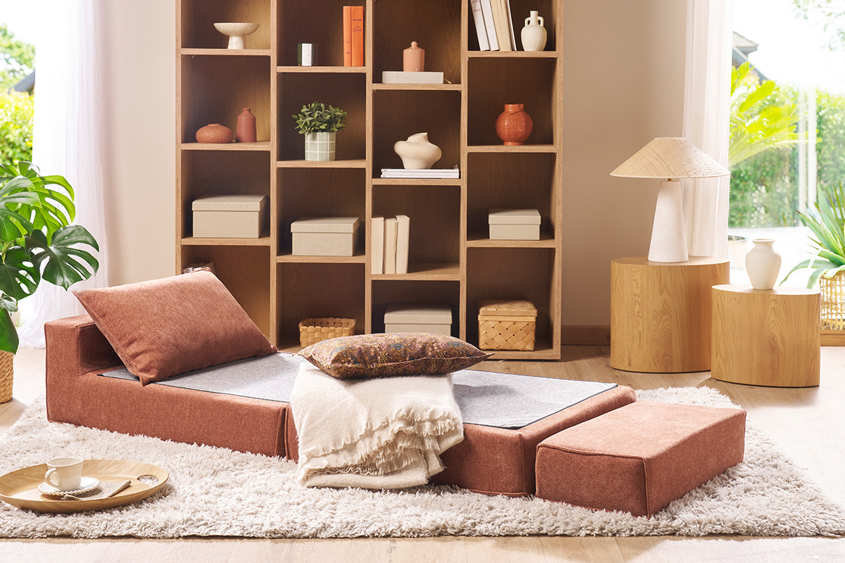 Poltrona letto singola in tessuto effetto velluto color terracotta VICTOR