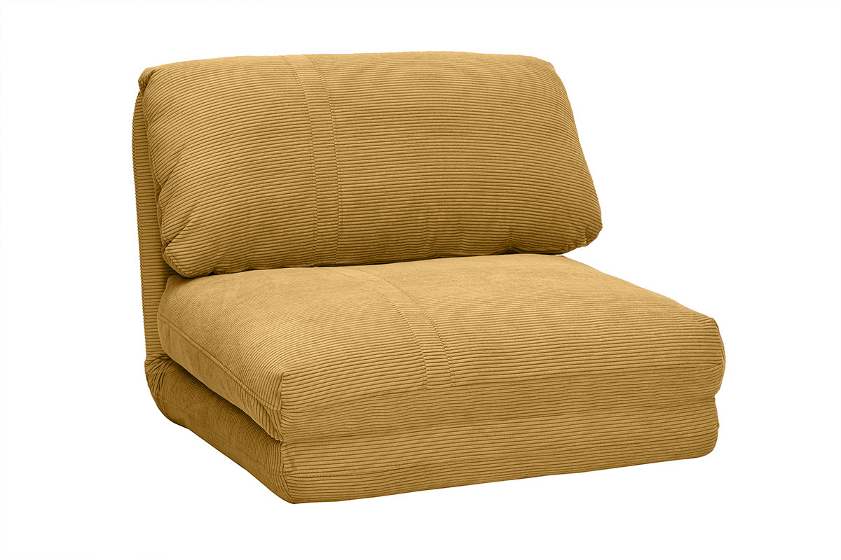 Poltrona letto singola in tessuto velluto a coste giallo curry SPENCER