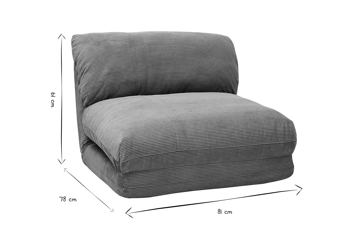 Poltrona letto singola in tessuto velluto a coste grigio chiaro SPENCER
