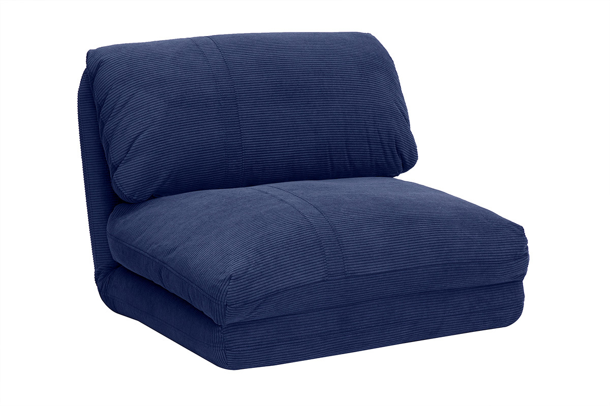 Poltrona letto singola in velluto a coste blu scuro SPENCER