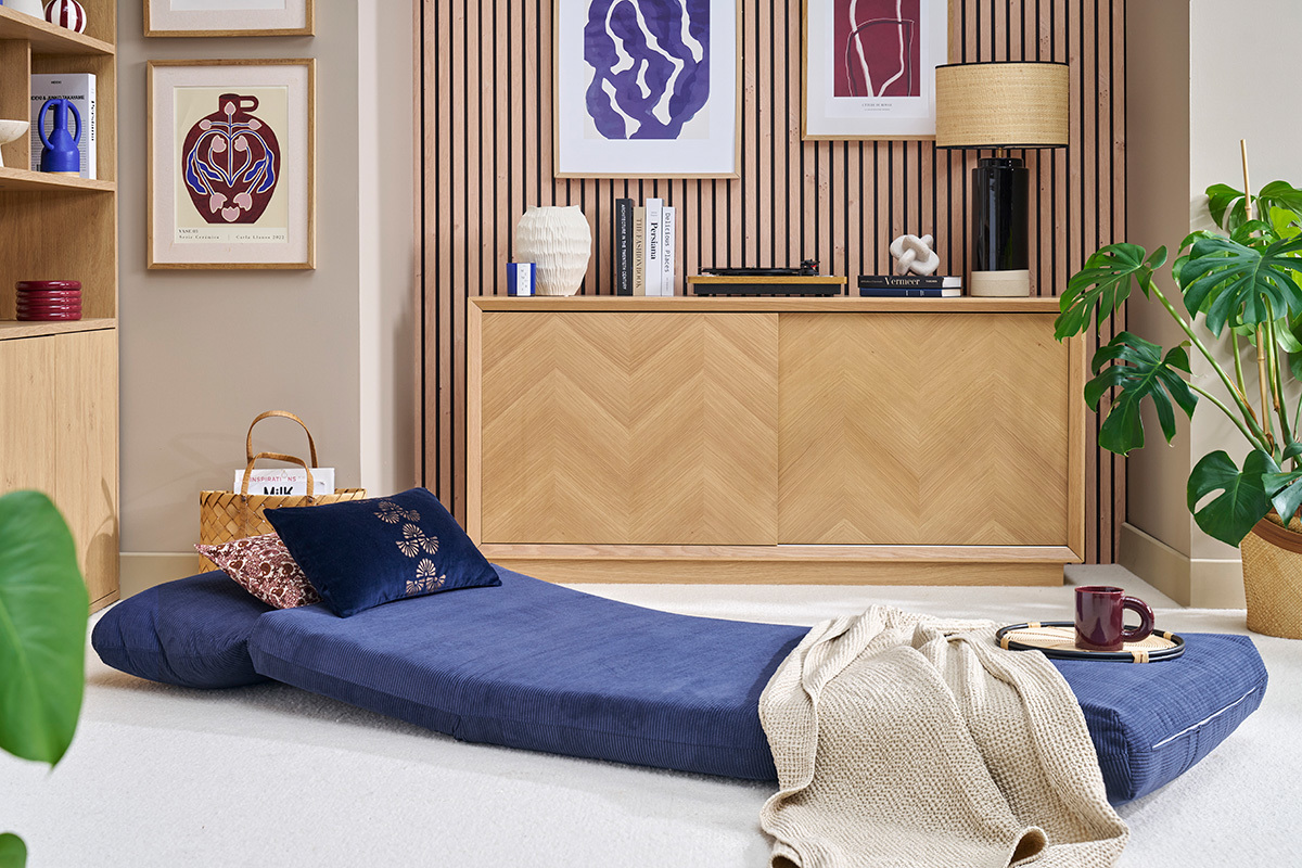 Poltrona letto singola in velluto a coste blu scuro SPENCER