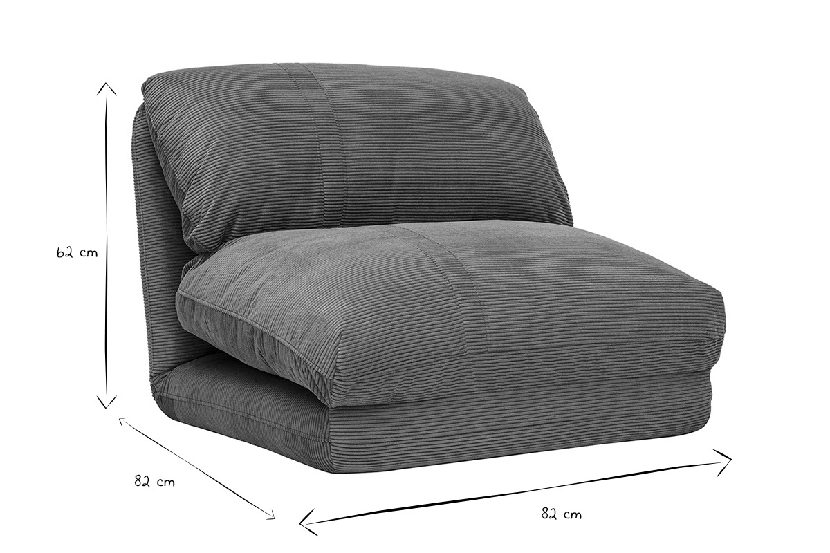 Poltrona letto singola in velluto a coste verde kaki SPENCER