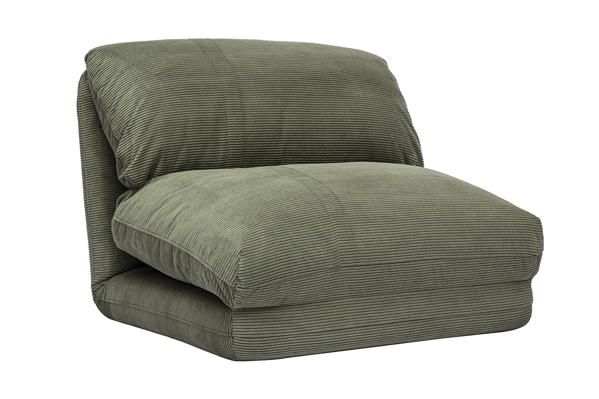 Poltrona letto singola in velluto a coste verde kaki SPENCER