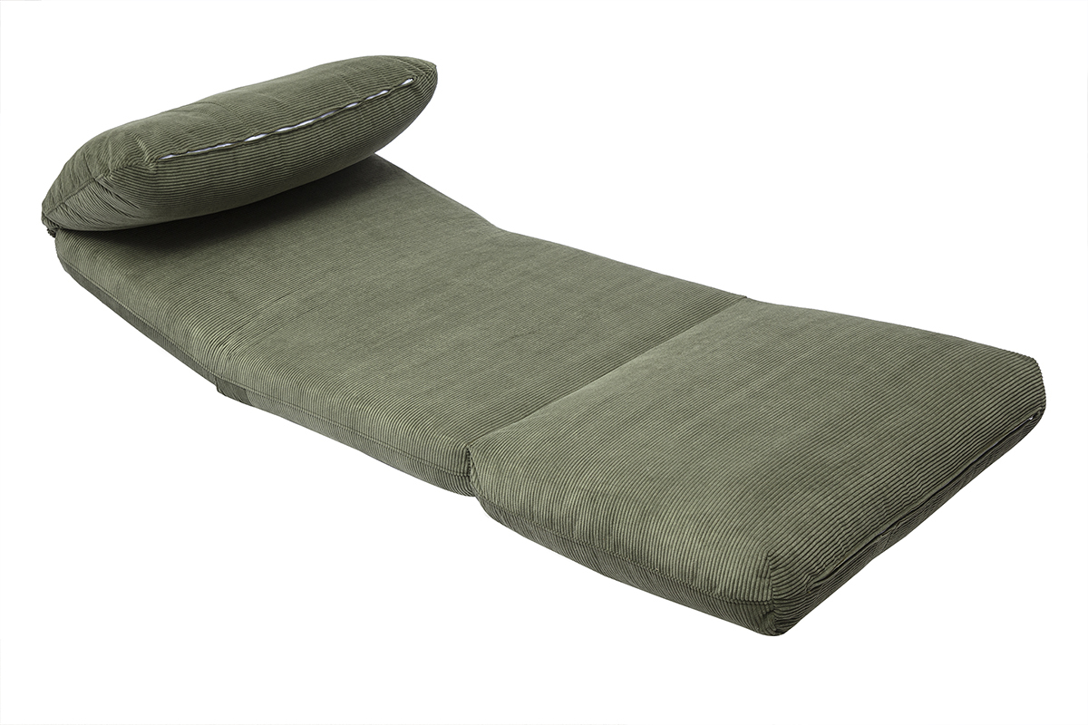 Poltrona letto singola in velluto a coste verde kaki SPENCER