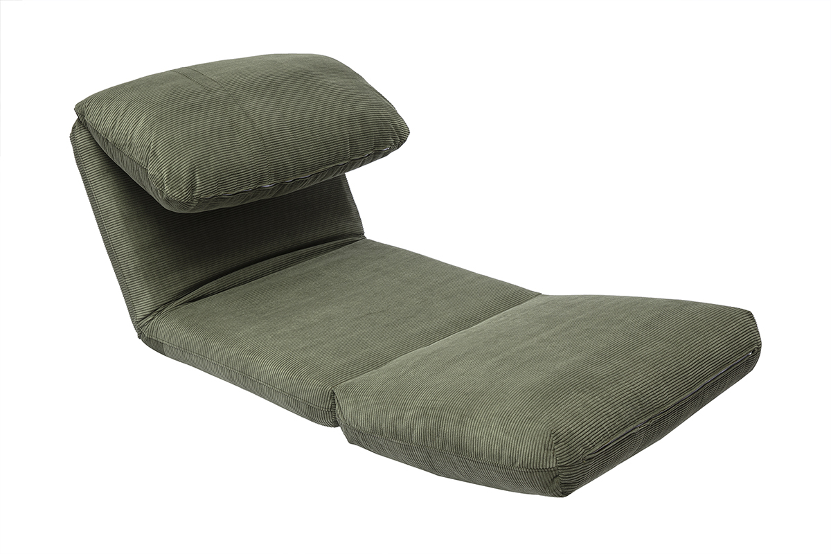 Poltrona letto singola in velluto a coste verde kaki SPENCER