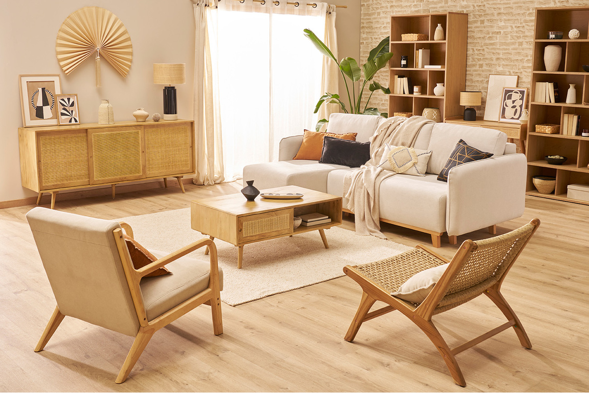 Poltrona lounge in massello di teak e corda intrecciata SUMBA