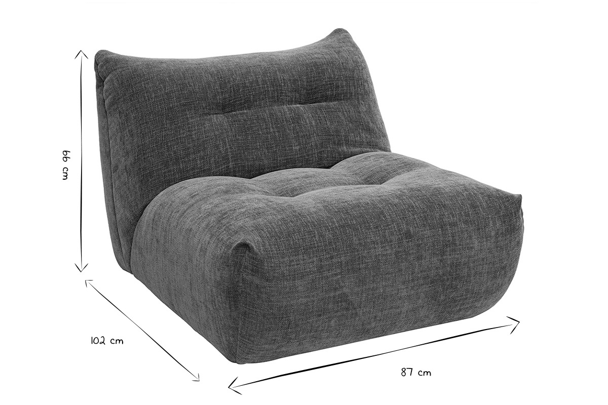 Poltrona lounge BUMPY in nero e bianco, dimensioni L87 x P102 x H66 cm, senza braccioli, vista da 3/4.