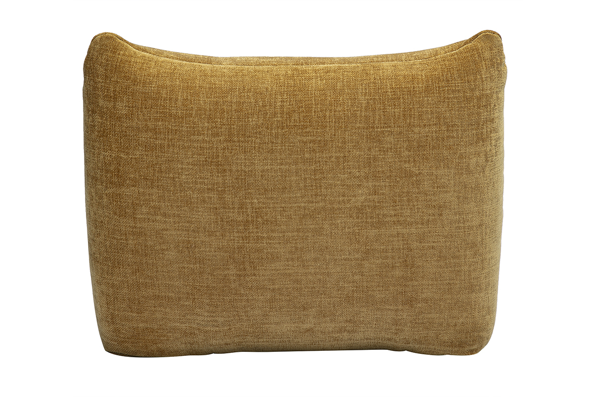 Poltrona in tessuto effetto velluto bronzo, vista da dietro.