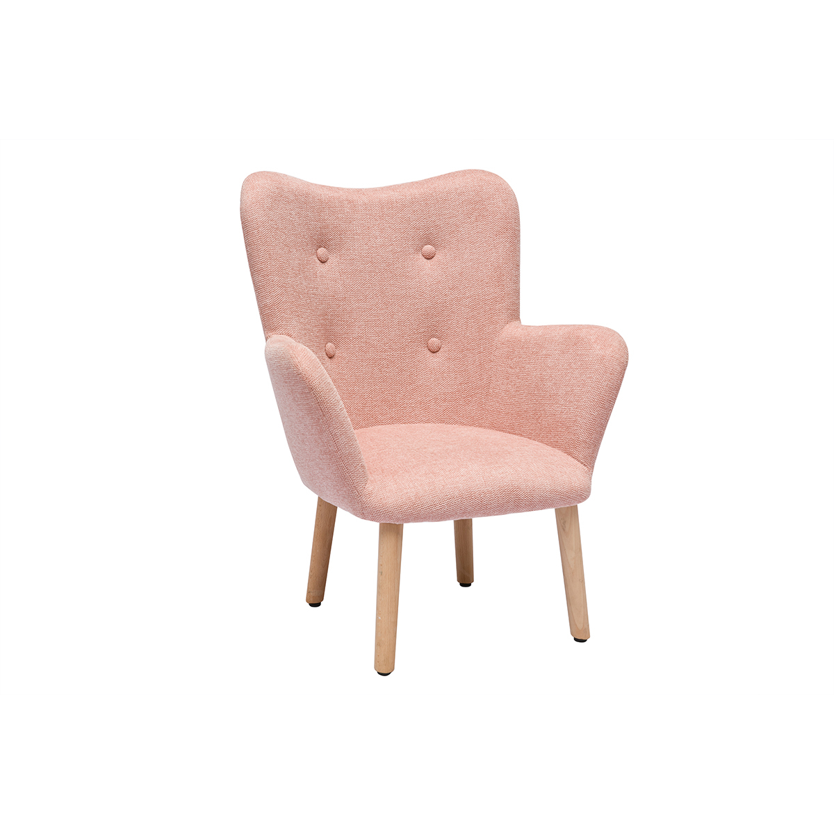 Poltrona per bambini in stile scandinavo in tessuto effetto velluto rosa e legno chiaro BABY BRISTOL