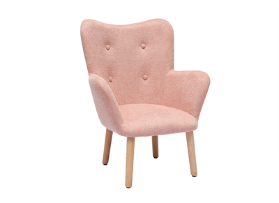 Poltrona per bambini in stile scandinavo in tessuto effetto velluto rosa e legno chiaro BABY BRISTOL