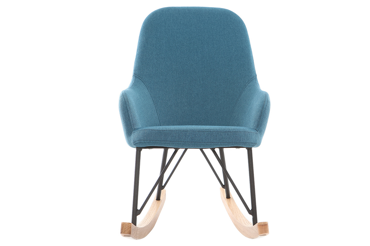 Poltrona relax - Baby sedia a dondolo tessuto blu gambe in metallo e frassino JHENE