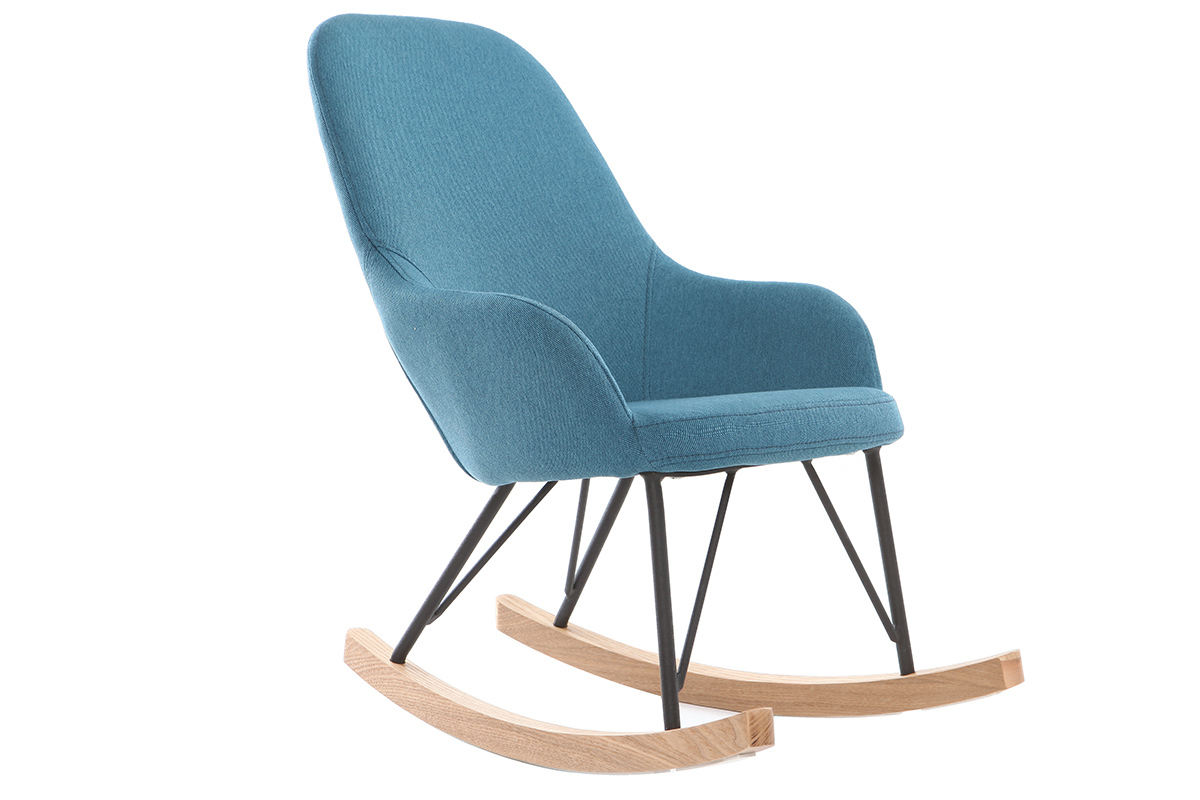 Poltrona relax - Baby sedia a dondolo tessuto blu gambe in metallo e frassino JHENE