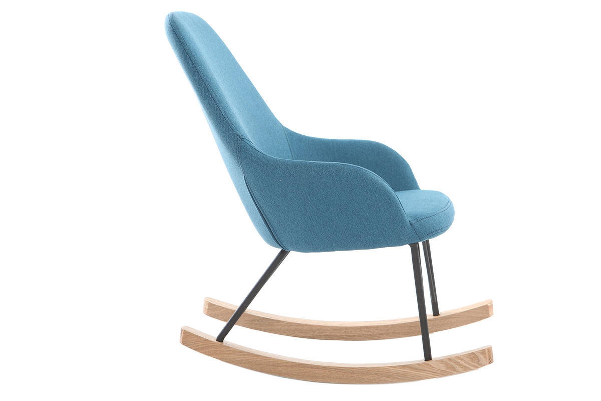 Poltrona relax - Baby sedia a dondolo tessuto blu gambe in metallo e frassino JHENE