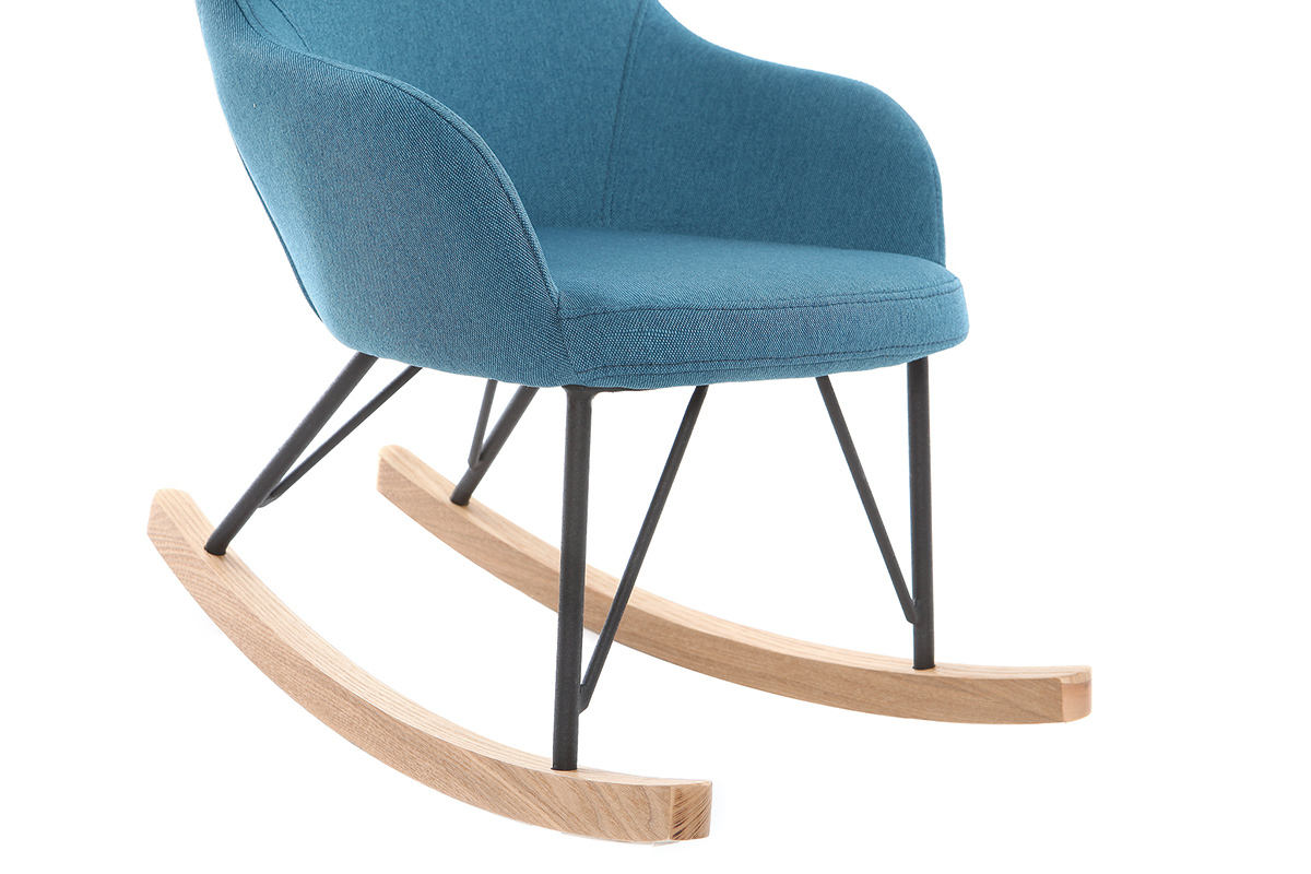 Poltrona relax - Baby sedia a dondolo tessuto blu gambe in metallo e frassino JHENE
