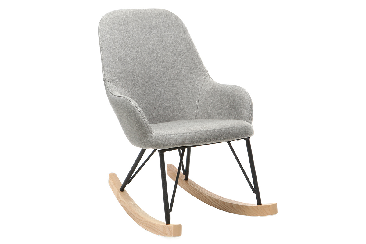 Poltrona relax - Baby sedia a dondolo tessuto grigio gambe in metallo e frassino JHENE