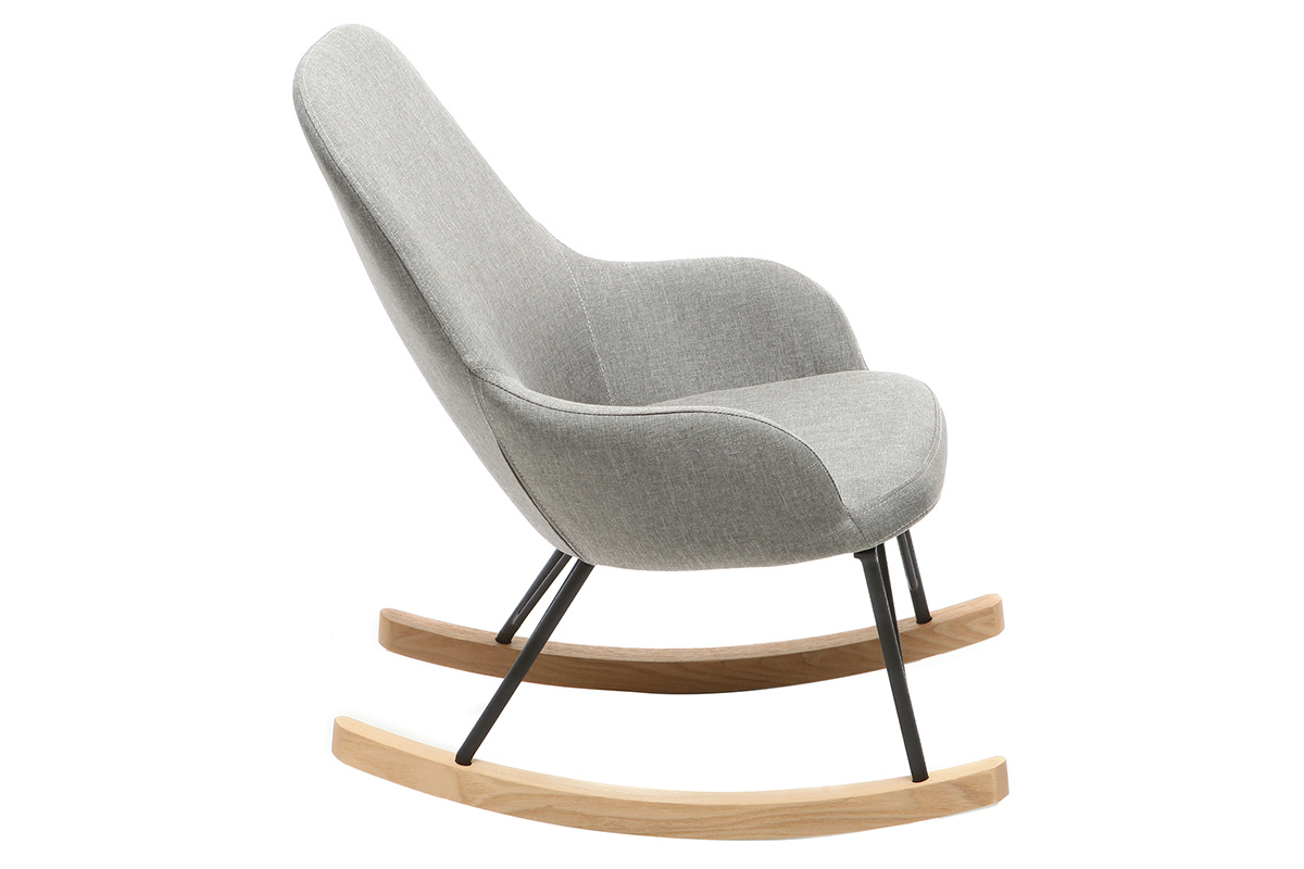 Poltrona relax - Baby sedia a dondolo tessuto grigio gambe in metallo e frassino JHENE