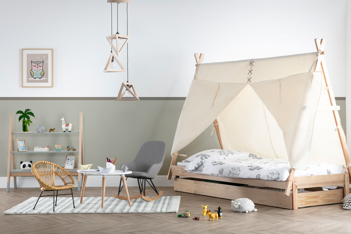 Poltrona relax - Baby sedia a dondolo tessuto grigio gambe in metallo e frassino JHENE
