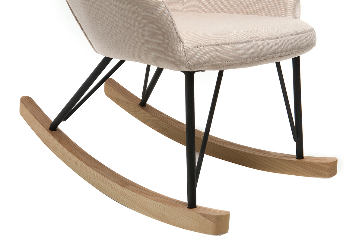 Poltrona relax - Baby sedia a dondolo tessuto naturale gambe in metallo e frassino JHENE