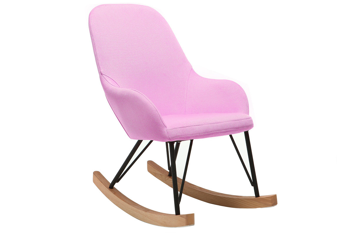 Poltrona relax - Baby sedia a dondolo tessuto rosa gambe in metallo e frassino JHENE